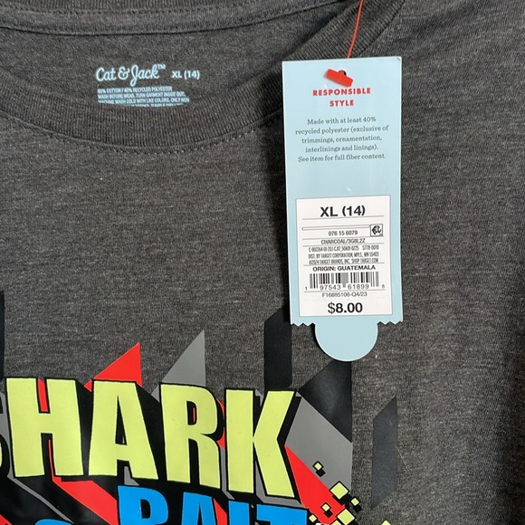 New! Boys' Long Sleeve 'Shark Bait' Graphic T-Shirt Charcoal Gray Size XL - Picture 5 of 7